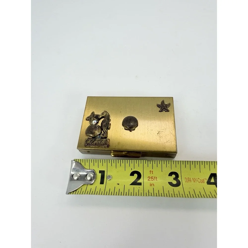 Small Brass Hinged Pill Box w/ Clasp Florida Nautical Design Decorative Case